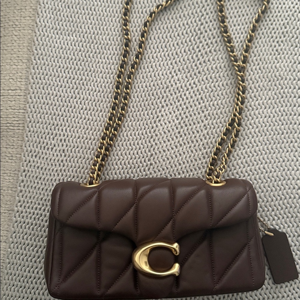 Coach Dark Brown Quilted Shoulder Bag with Gold Chain